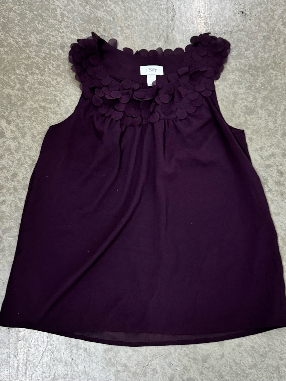 LOFT Deep Plum Sleeveless Camisole with Floral Applique
